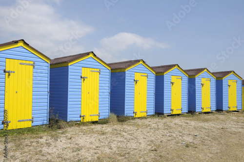 Beach huts by the sea at Littlehampton in Sussex