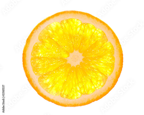 Orange slice is isolated on the white.