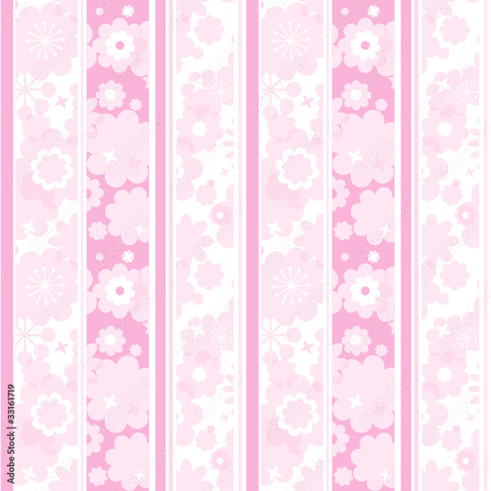 Floral pink striped wallpaper