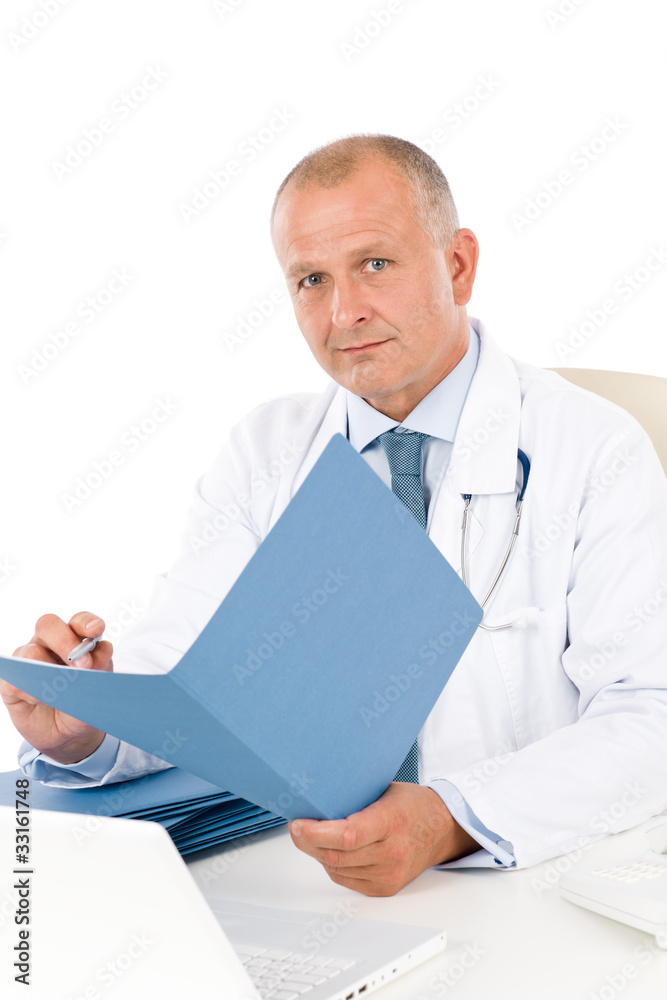 Mature doctor male hold document professional Mature doctor male hold document professional