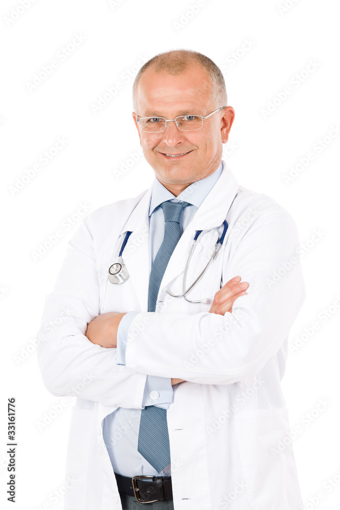 Mature doctor male with stethoscope professional