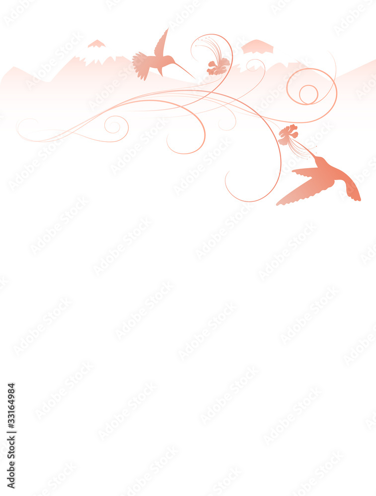 Natural Background with hummingbirds, flowers and mountains Natural Background with hummingbirds, flowers and mountains