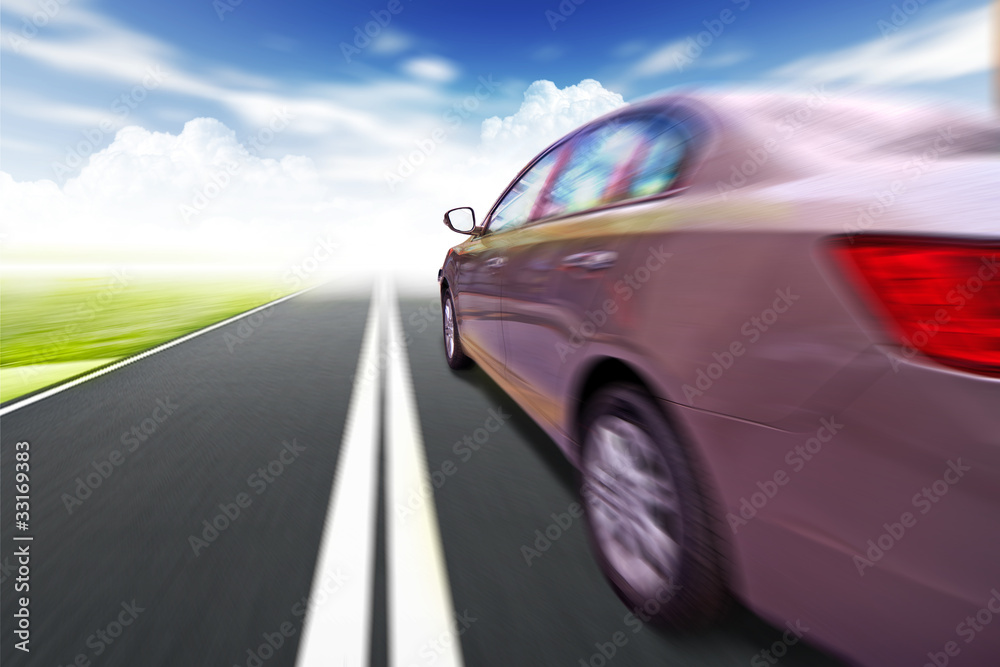 car on the road wiht motion blur background.