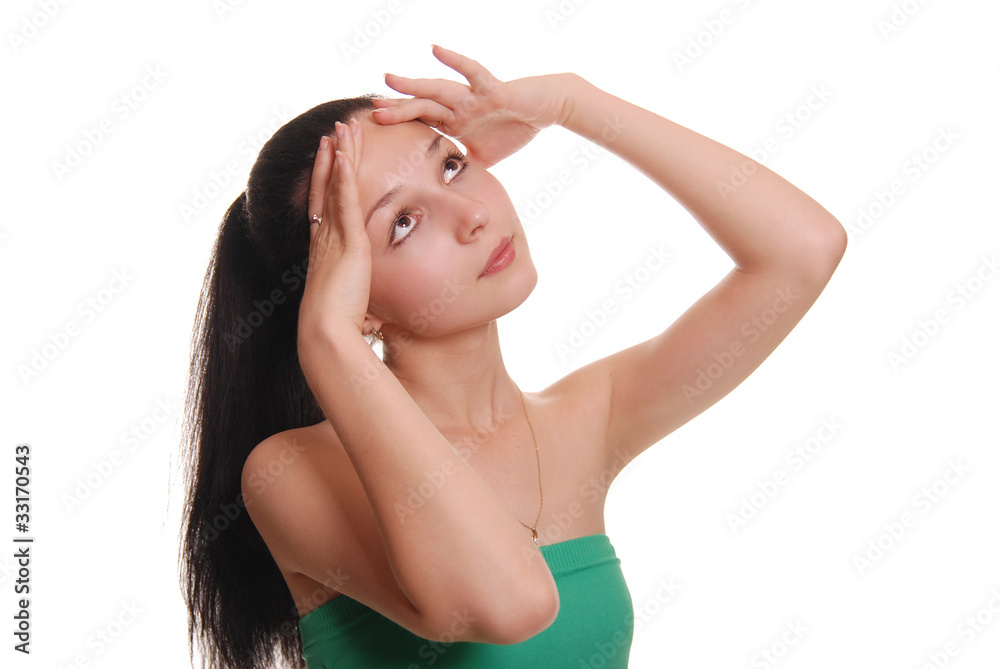 Portrait of the happy young woman, isolated on a white backgro Portrait of the happy young woman, isolated on a white backgro