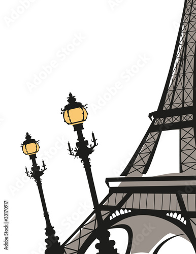 Eiffel Tower with Street Lights