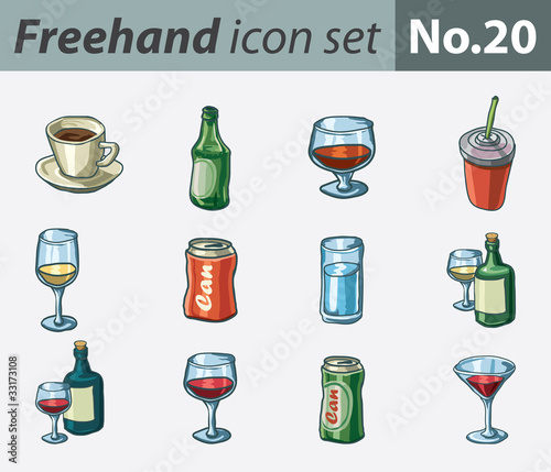 Freehand icon set - drinks