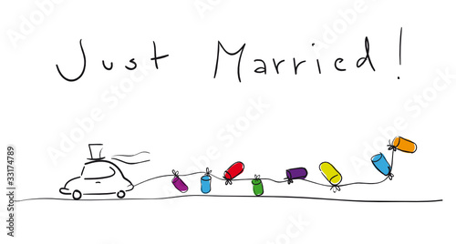 Zeichnung Hochzeitsauto Just Married