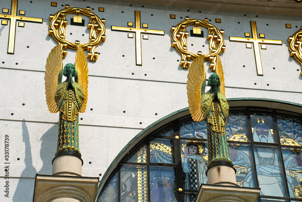 Naklejka premium Art Nouveau Church, Golden Angels, Vienna