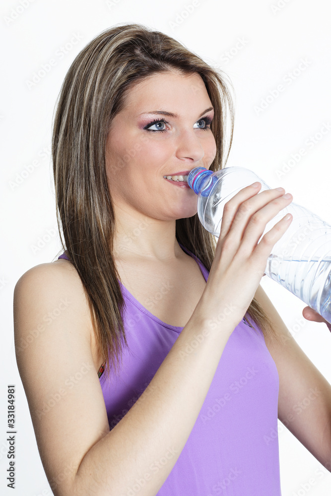 beautiful blond woman drinking water after sport beautiful blond woman drinking water after sport