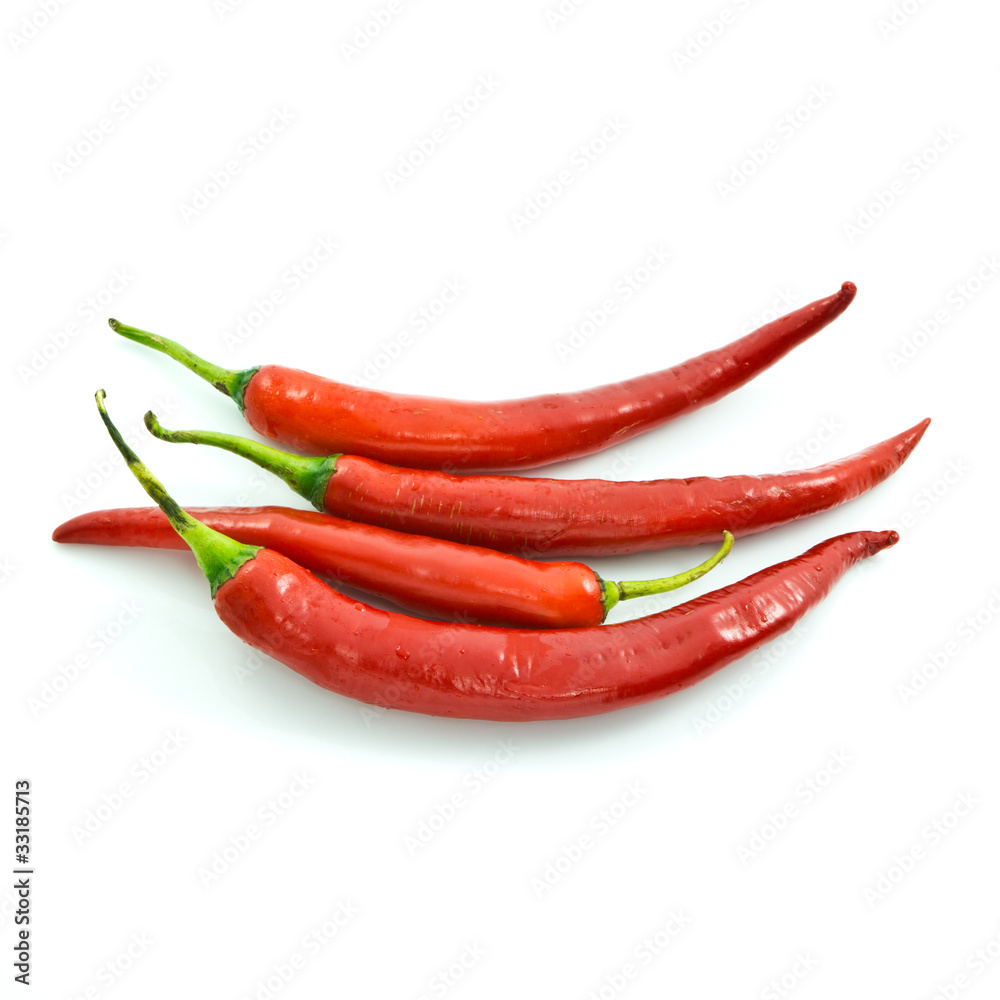 Long red chili isolated on white background