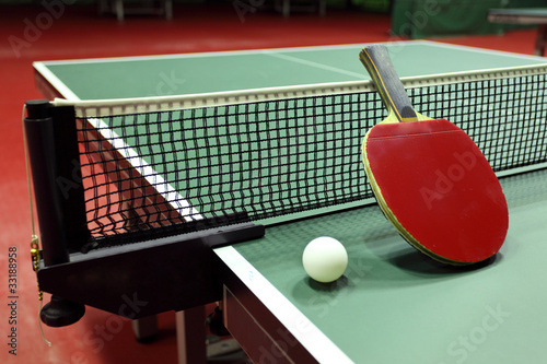 Equipment for table tennis - racket, ball, table photo