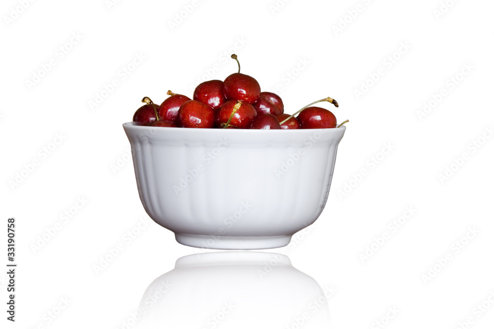 cherries in cup isolated on white cherries in cup isolated on white