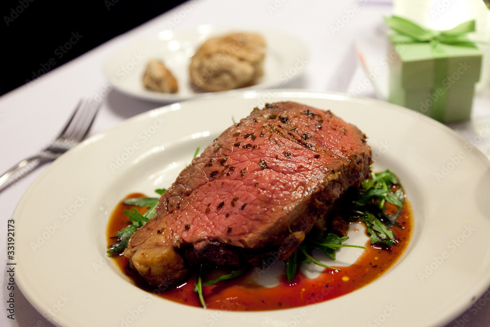 Beef fillet steak on white plate