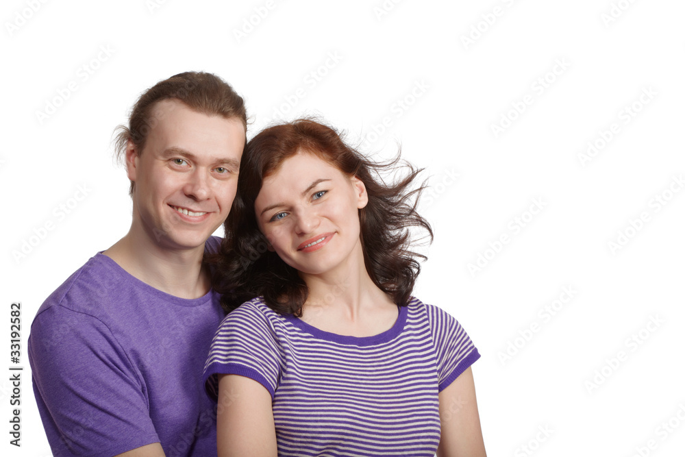Closeup smiling man and woman stand side by side. Closeup smiling man and woman stand side by side.