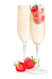 Two glasses of sparkling wine (champagne) and strawberry