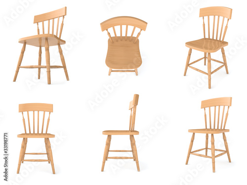 cadeiras de madeira em diferentes angulos photo