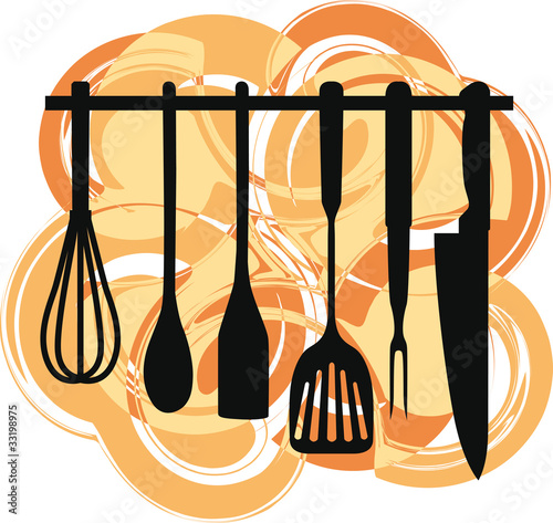 Rack of kitchen utensils, Vector Illustration