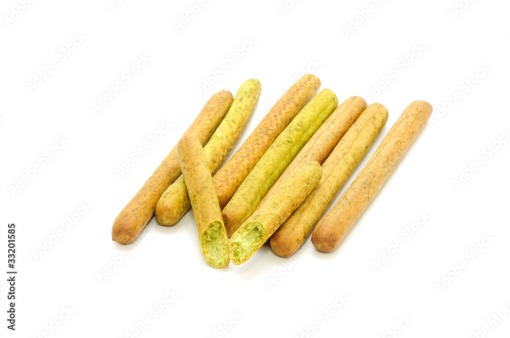 Spinach Breadsticks Isolated on White Background Spinach Breadsticks Isolated on White Background