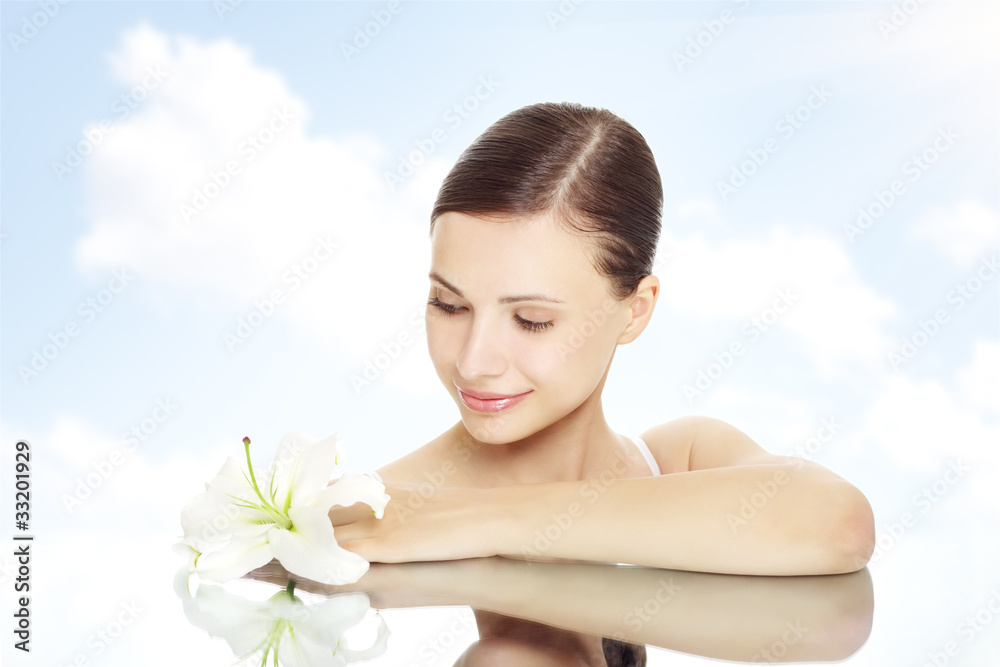 Beautiful girl with lily flower Beautiful girl with lily flower
