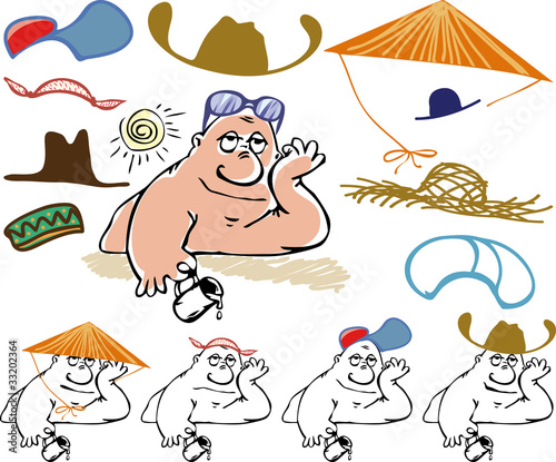 collection of hats on the beach rescues man from heat
