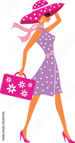 beauty travel girl with baggage
