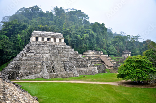 Palenque ruins in the morning mist photo