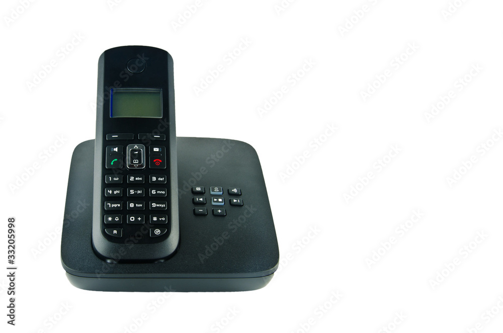 Wireless black telephone with cradle isolated on white backgroun Wireless black telephone with cradle isolated on white backgroun