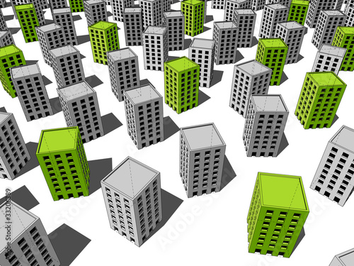 green „ecological“ office buildings standing out from others