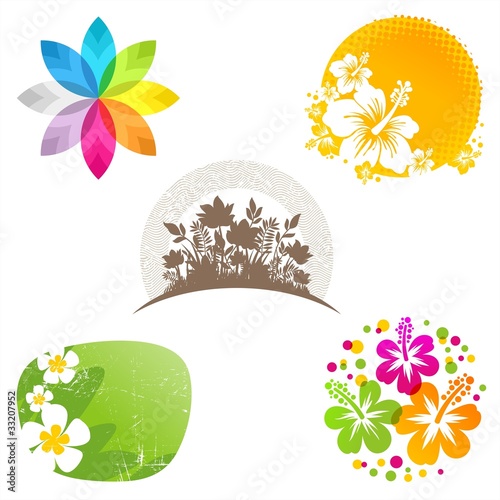 Vector set - flower emblems and labels