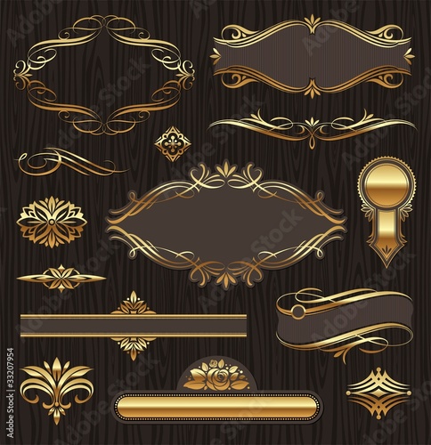 Vector set of golden ornate page decor elements