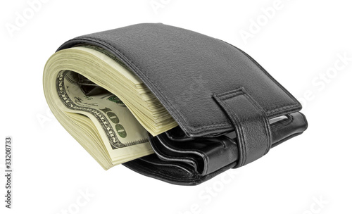 black leather wallet with money