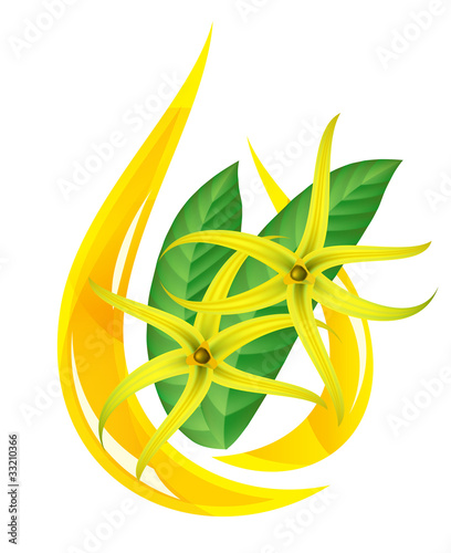 Essential oil of ylang-ylang. Stylized drop.