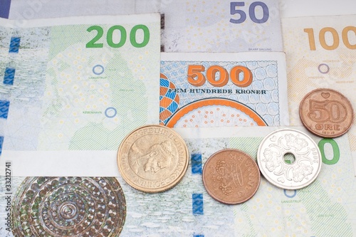 Danish kroner, coins and bank notes photo