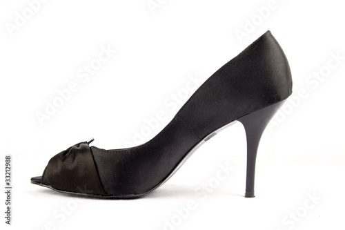 Black high heel women shoes on white background.