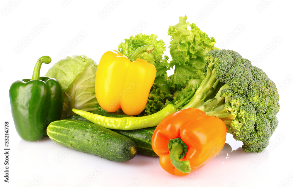 A set of fresh vegetables isolated on white A set of fresh vegetables isolated on white