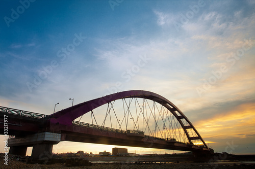 Fototapeta Naklejka Na Ścianę i Meble -  Color Red Bridge Sunset, Chuk Yuen, Taoyuan County, Taiwan