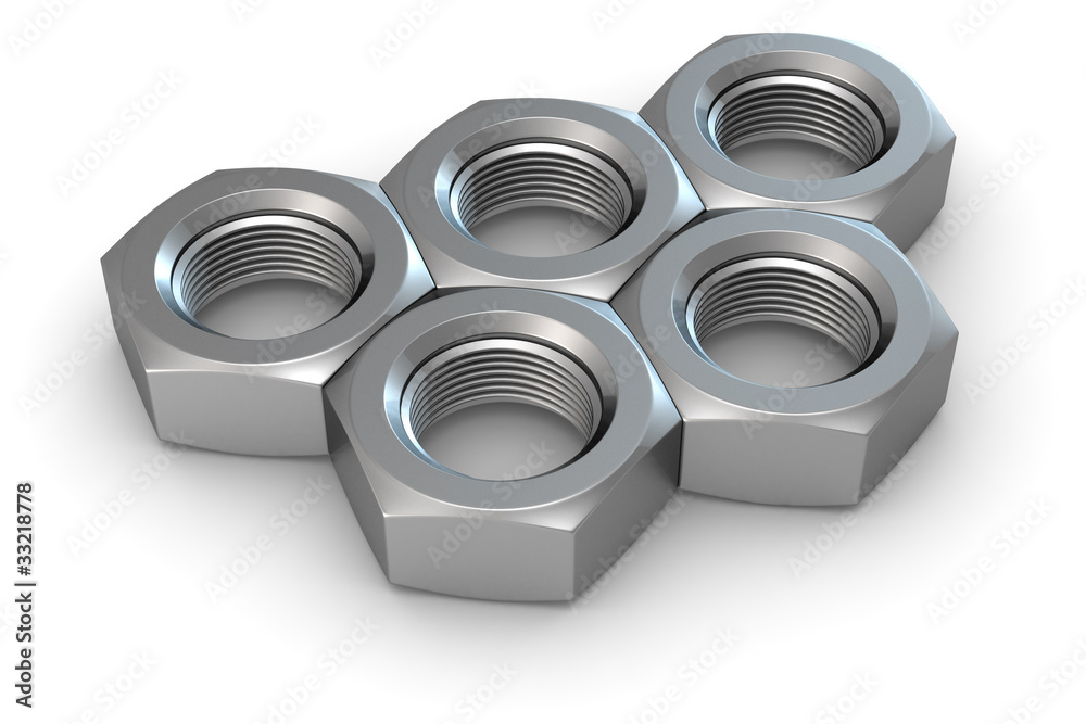 Five metal nuts