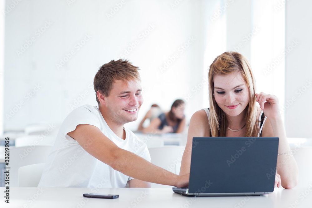 two college students having fun studying together two college students having fun studying together