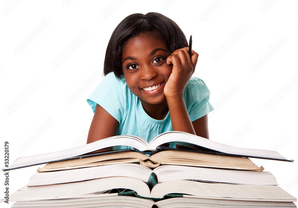 Happy student with homework Happy student with homework