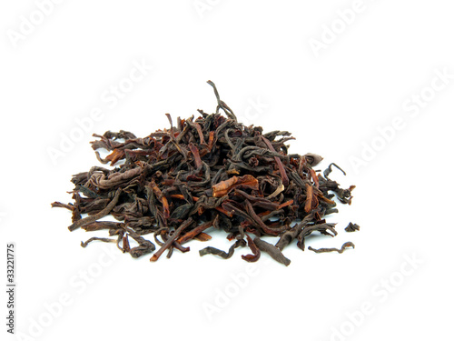 Black tea loose dried tea leaves, isolated