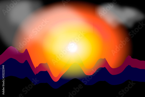 Sunset in the mountains. Vector illustration.