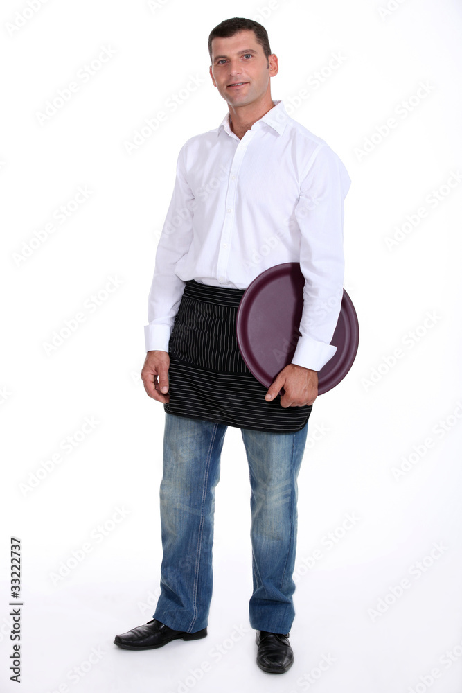 Fototapeta premium Casual waiter on white background
