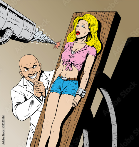Girl captured by evil scientist and in danger.