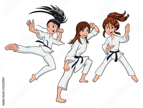 Karate Girls Players. Vector cartoon isolated characters #33229167