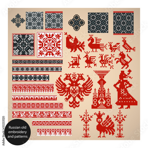 Russian old embroidery and patterns. Vector illustration.