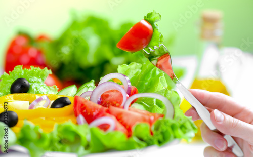healthy food fresh vegetable salad and fork
