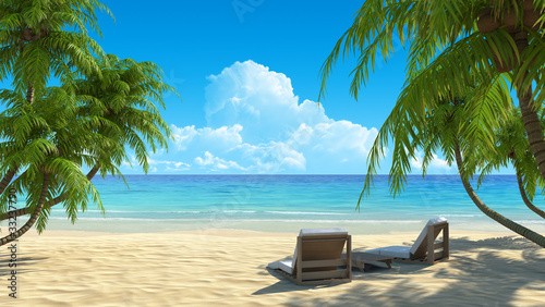 Two beach chairs on idyllic tropical white sand beach © sellingpix