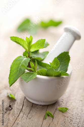 mortar with herbs
