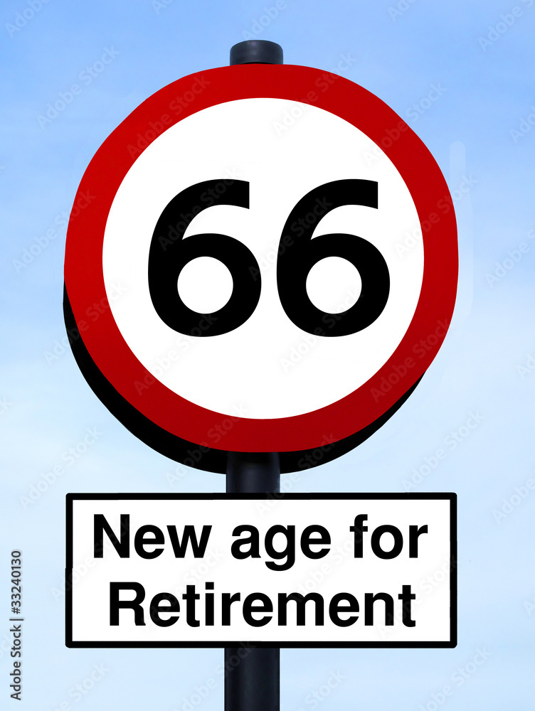 66 new age for retirement roadsign against a blue sky 66 new age for retirement roadsign against a blue sky