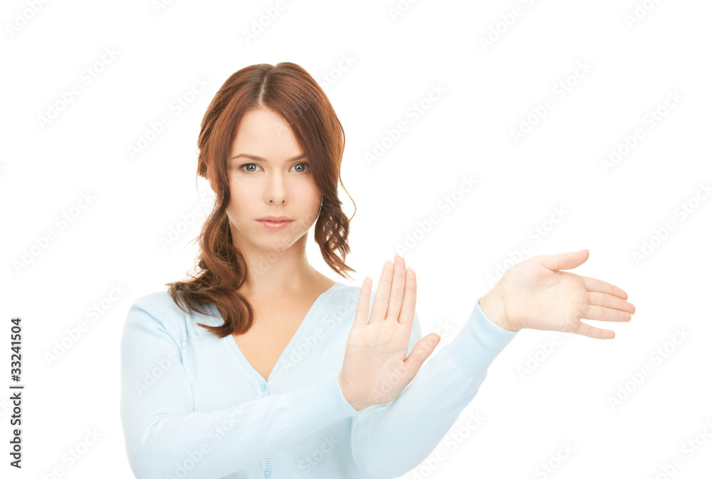 businesswoman working with something imaginary businesswoman working with something imaginary
